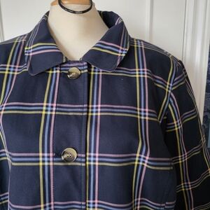 Talbots Blue Plaid A-Line Mac Jacket Trench Sz 2X, rain, travel, work